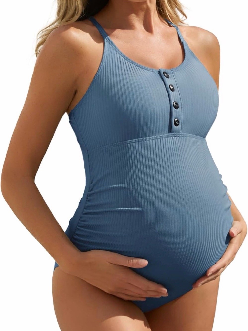 NWT Ribbed Maternity One-Piece Swimsuit in Slate Blue
